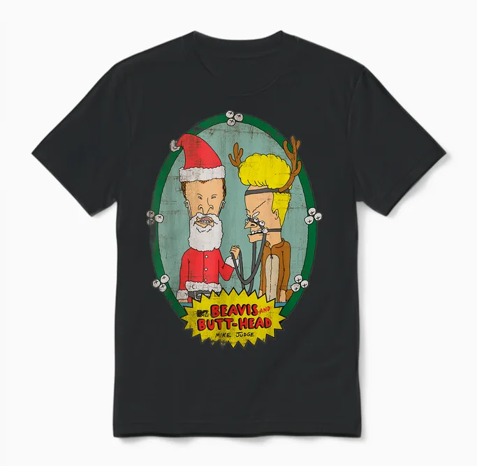Beavis and Butt-Head Santa Reindeer Christmas Unisex T-Shirt in Black