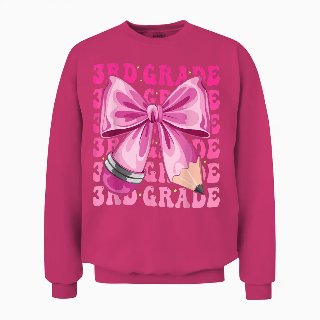 3rd Grade Girls Coquette Bow Back to School Third Grade Unisex Sweatshirt in Heliconia