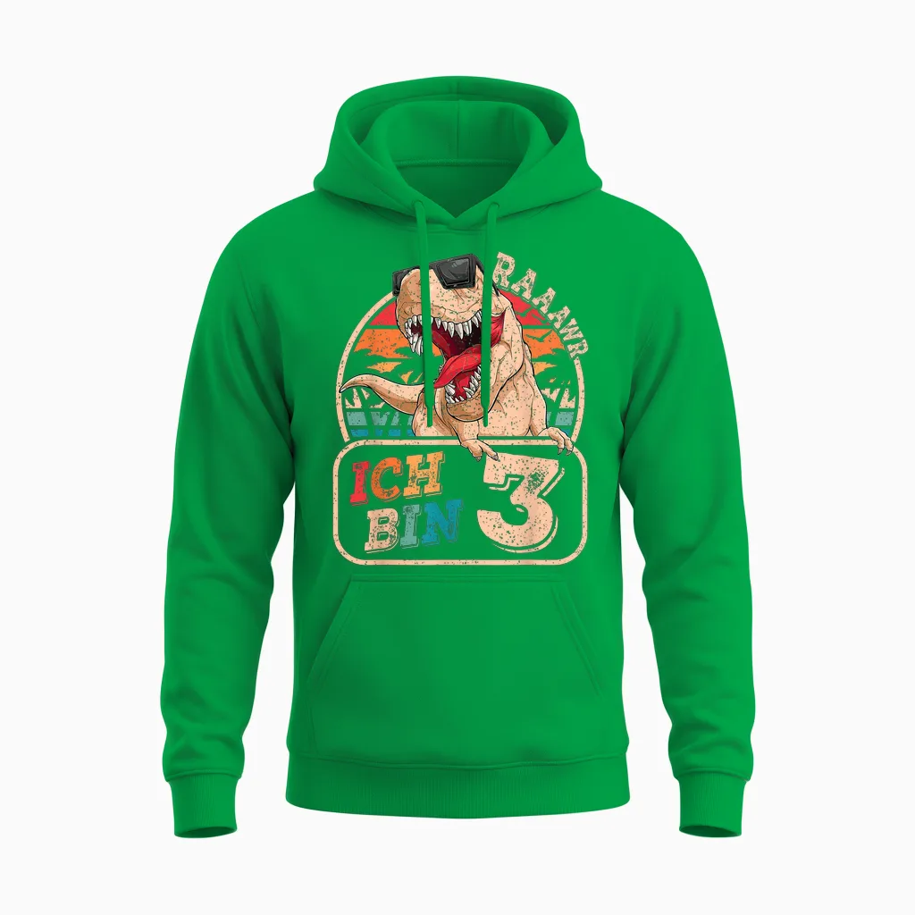 Ich Bin 3 Dinosaurier 3 Jahre Dino 3. Geburtstag Junge Party Unisex Hoodie in Irish Green