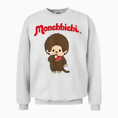 Monchhichi Cute Stance Thumbs Up Fluffy Little Guy Unisex Sweatshirt - White