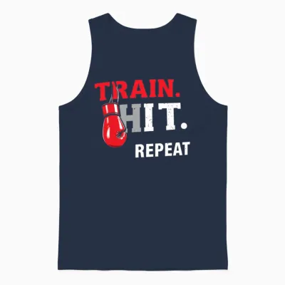 Train Hit Repeat Boxing Motif Unisex Tank Top - Navy