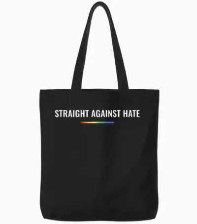 Straight Against Hate Lgbt Gay Pride Ally Tote Bags - Black