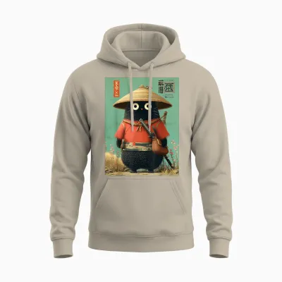 Chat Japonais Vintage Samouraï Sumi-E Traveler Warrior Anime Unisex Hoodie - Sand