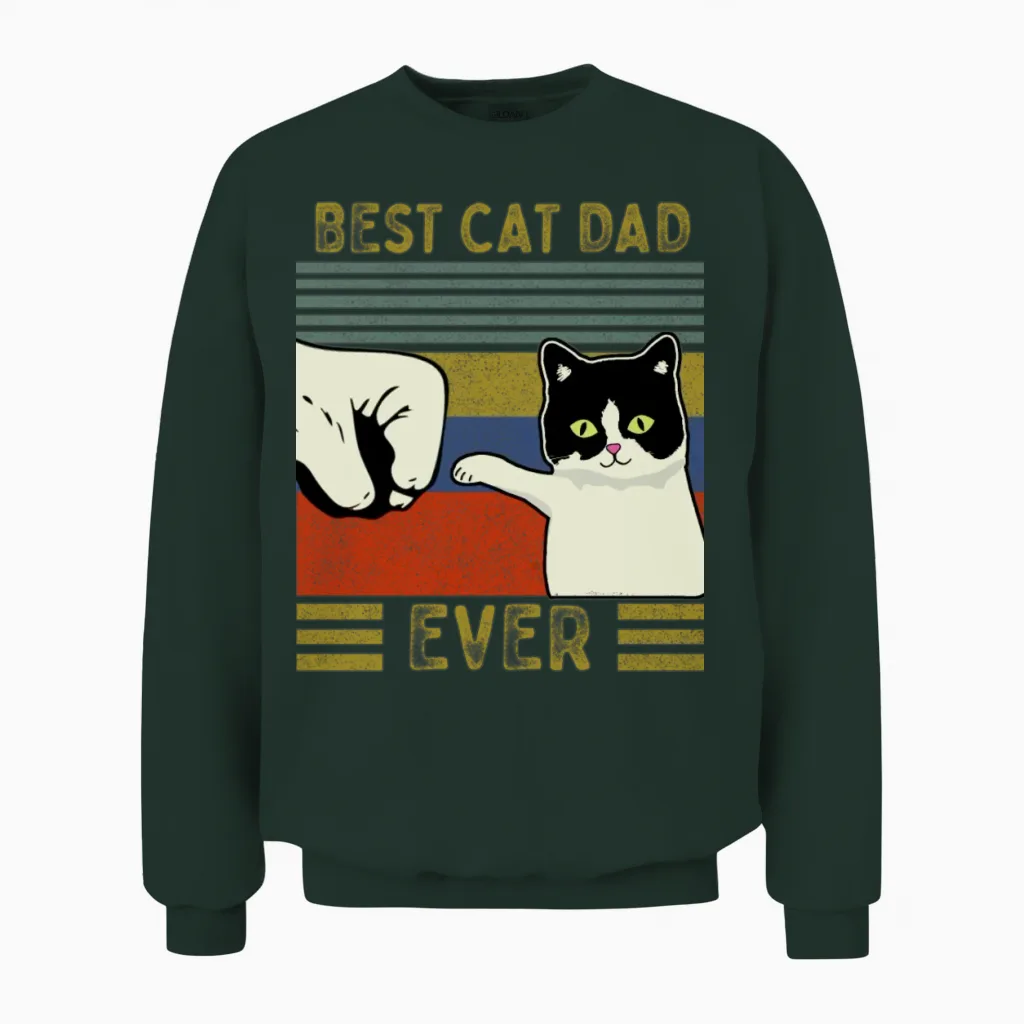 Vintage Best Cat Dad Ever Bump Unisex Sweatshirt in Forest