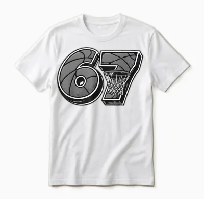 Meme Basket Six Seven 6-7 Noir Blanc Drôle Unisex T-Shirt - White