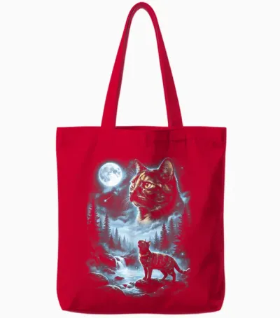 Tortoiseshell Cat Howling at the Moon 90s Retro Vintage Tote Bags - Red