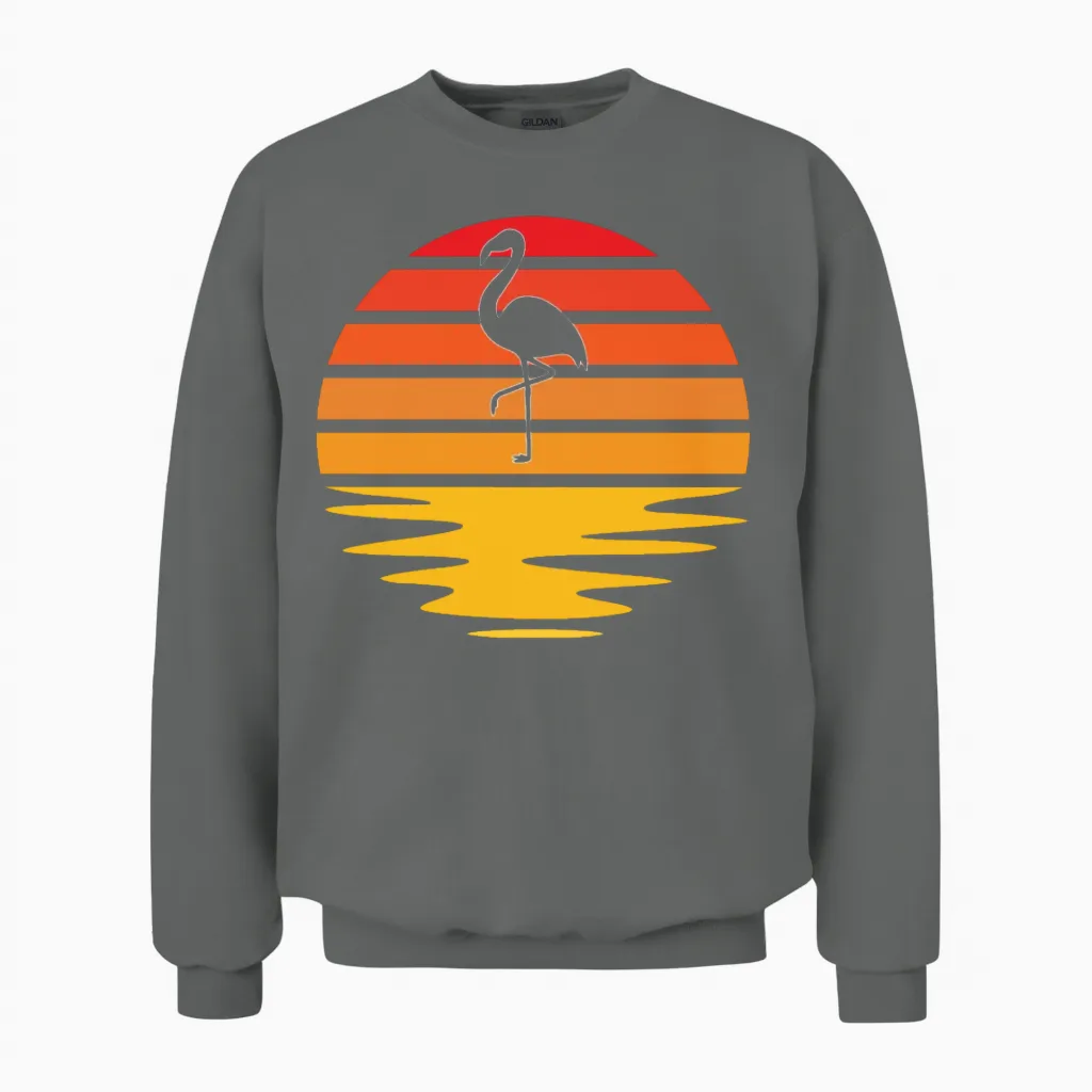 Flamingo Retro Unisex Sweatshirt in Graphite Heather