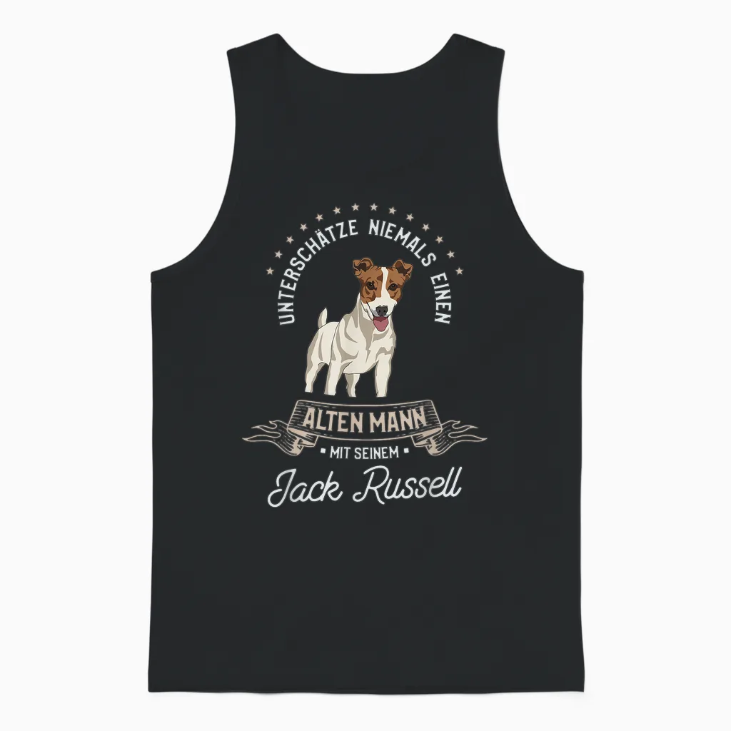 Unterschätze Niemals Einen Alten Mann Mit Seinem Jack Russel Unisex Tank Top in Black
