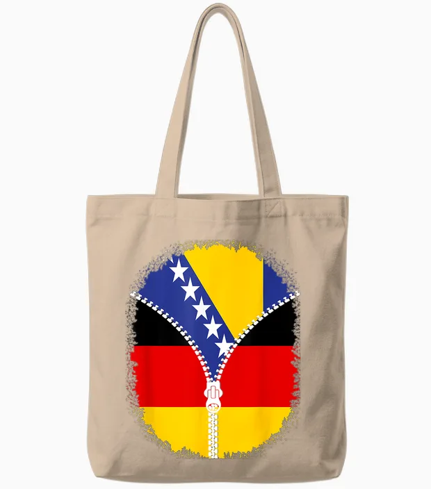 Bosnien Herzegowina Deutschland Flagge Bosnisch Deutsch Reißverschluss Tote Bags in Natural