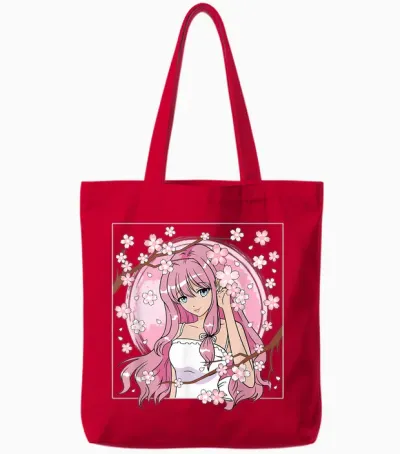 Japanisches Anime Mädchen Otaku Kirschblüte Sakura Damen Tote Bags - Red