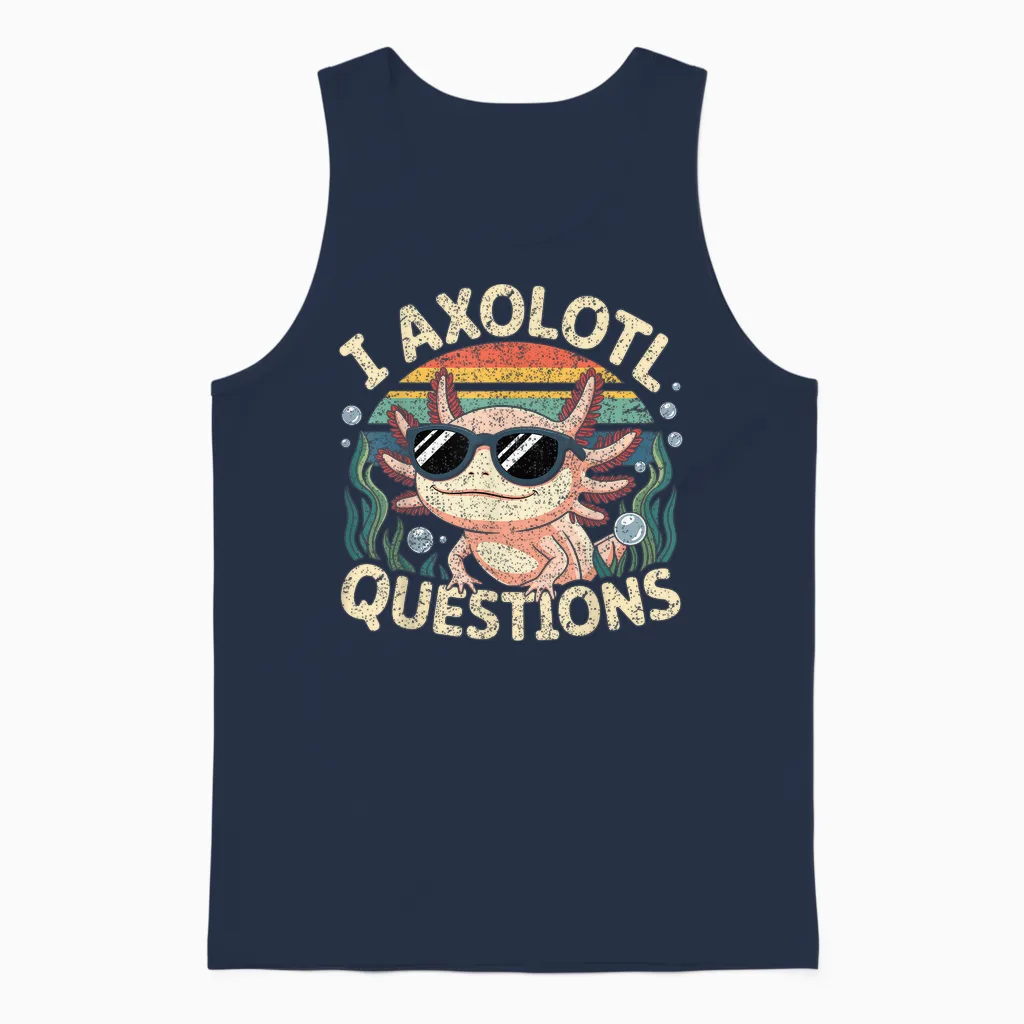 I Axolotl Questions Adults Youth Kids Retro Axolotl Unisex Tank Top in Navy