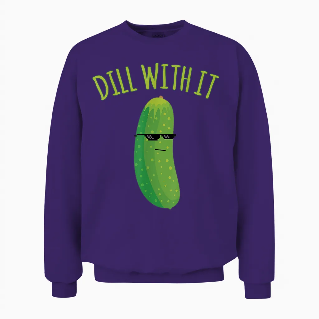 Dill with It Funny Pickle Unisex Sweatshirt in Purple