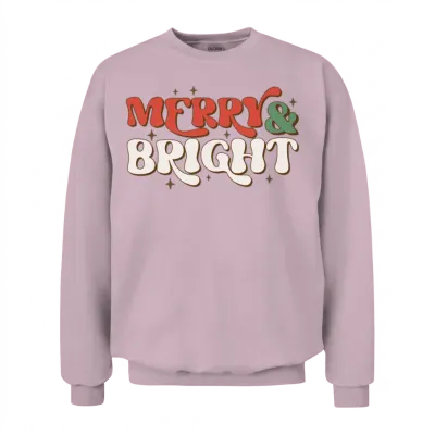 Merry & Bright Retro Christmas Unisex Sweatshirt - Light Pink