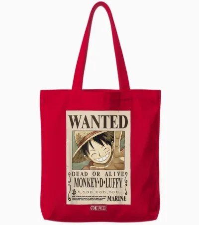 One Piece Anime Monkey D. Luffy Wanted Tote Bags - Red
