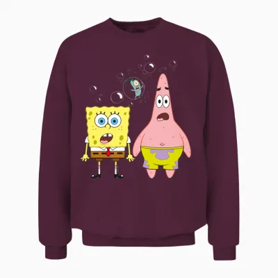 Sponge Bob - Schwammkopf Patrick Star Thaddäus Bubbles Langarmshirt Unisex Sweatshirt - Maroon