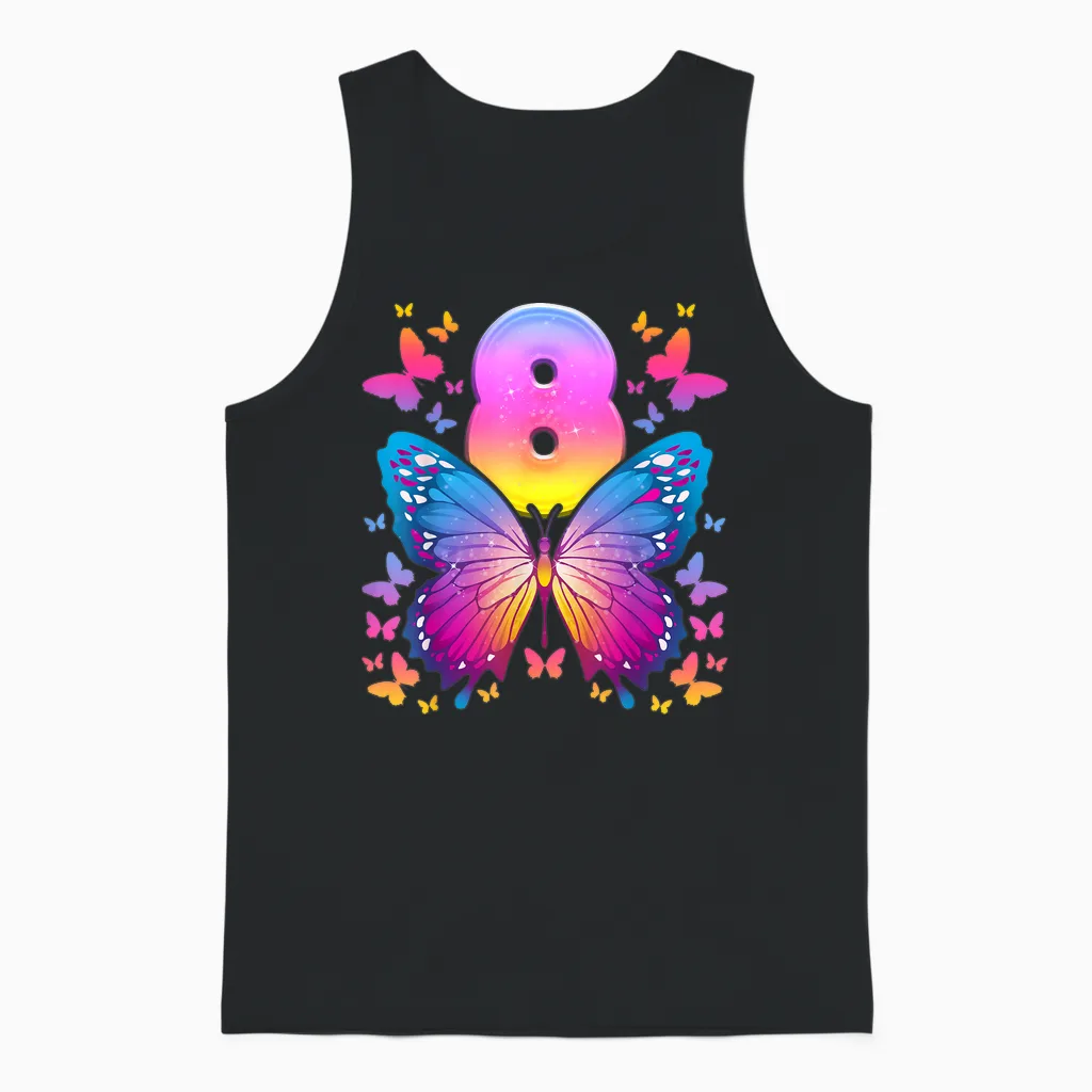 8. Geburtstag, Mädchen 8 Jahre, Schmetterling, Nummer 8 Unisex Tank Top in Black