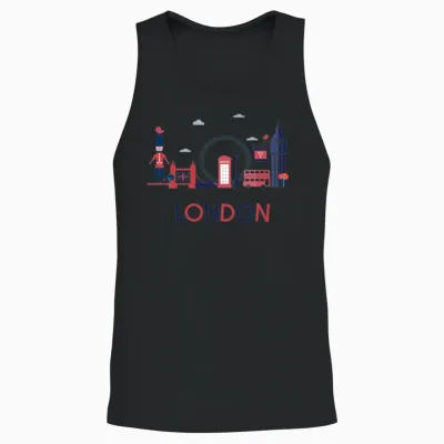 London Skyline Illustration Design Unisex Tank Top - Black