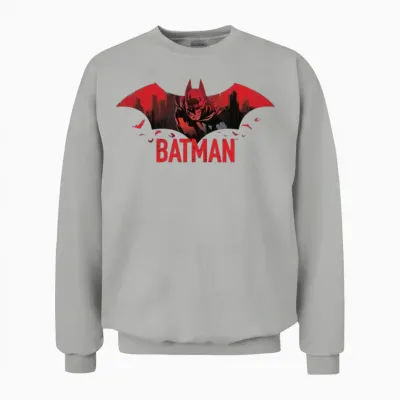 Batman with Bats and Red Batman Logo Unisex Sweatshirt - Ash