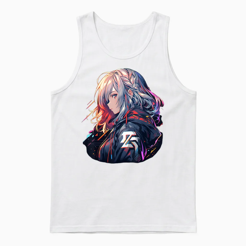Manga Anime ästhetische Cyberpunk Techwear Harajuku Unisex Tank Top in White