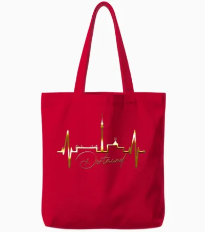 Dortmund Heartbeat Skyline Puls Ruhrpott I Love Dortmunder T-Shirt, Black Tote Bags - Red