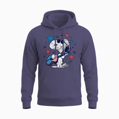 Snoopy Guitar Americana Stars and Stripes Unisex Hoodie - Heather Sport Dark Navy