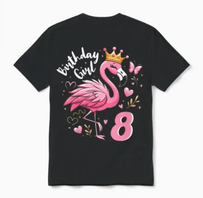 8. Geburtstag Süßes Flamingo Mädchen 8 Jahre Alt Niedlich Unisex T-Shirt - Black
