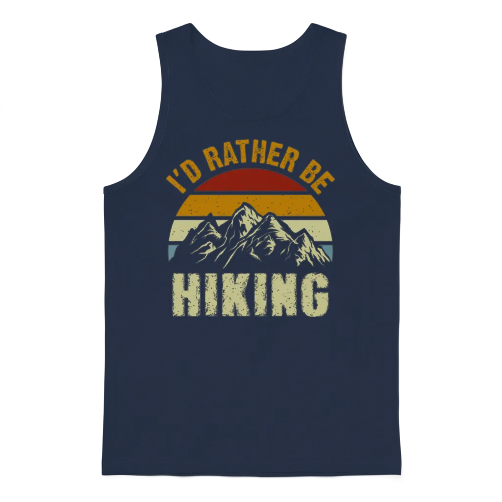 I D Rather Be Hiking Retro for Lovers of Hiking Unisex Tank Top - Navy