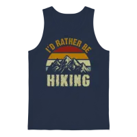 I D Rather Be Hiking Retro for Lovers of Hiking Unisex Tank Top - Navy – 1