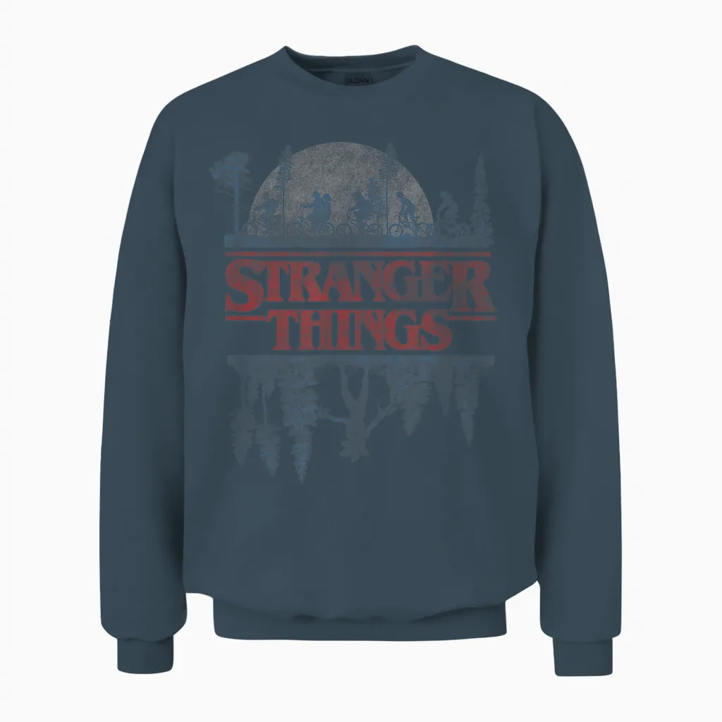 Stranger Things Blue Gradient Shadow Upside Down Logo Unisex Sweatshirt in Dark Heather