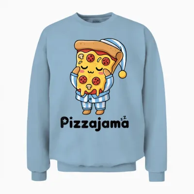 Pajamas Pizza Funny Cartoon Pizza Unisex Sweatshirt - Light Blue