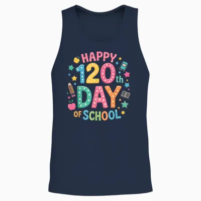 120th Day of School Groovy Teacher Kids 120 Days of School Unisex Tank Top - Navy