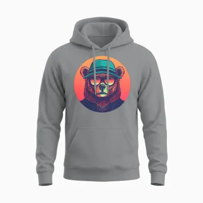 Retro Bear Lovers Design Unisex Hoodie - Sport Grey
