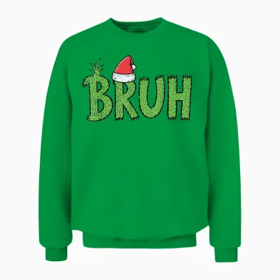 Christmas Bruh Santa Hat Funny Xmas Meme Humor Men Women Kid Unisex Sweatshirt - Irish Green