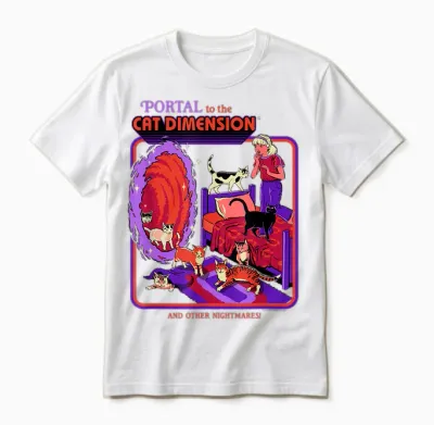 Steven Rhodes Cat Dimension Portal Retro Dark Humor Artist Unisex T-Shirt - White
