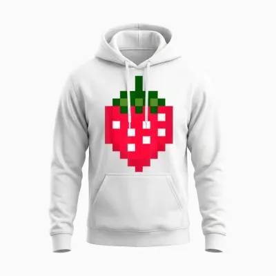 Pixel Strawberry 80s Video Game Halloween Costume Easy Group Unisex Hoodie - White