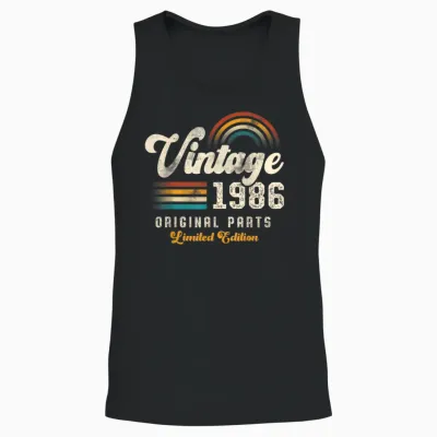 Vintage 1986 Original Parts 39th Anniversary Retro Unisex Tank Top - Black