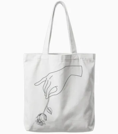Hand and Minimalist Rose. Tote Bags - White