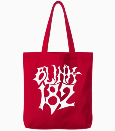 Blink 182 Gothic Logo Rock Music by Rock Off Tote Bags - Red