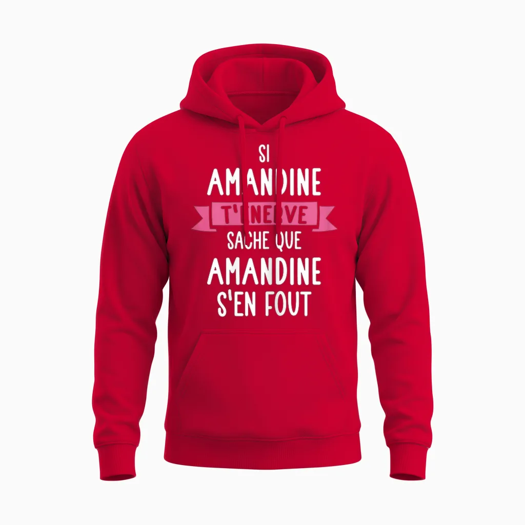 Amandine Women's Gift Humour Name Personalised T-Shirt, Black Unisex Hoodie in Red