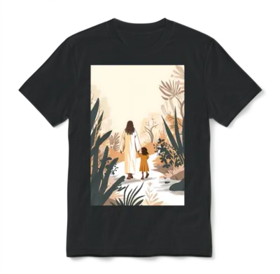 Jesus Christ Walking with a Girl, Come Follow Me, Unisex T-Shirt - Black