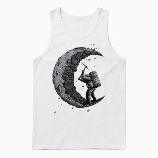 Digging the Moon Funny Unisex Tank Top in White