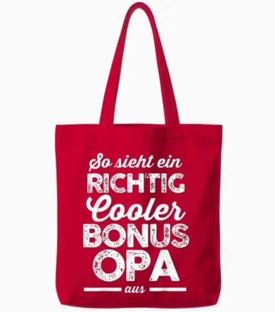 Men's T-Shirt with German Text "ein Richtig Cool Bonus Grandpa Bonus Grandpa Family, Black, S Tote Bags - Red