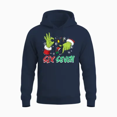 Christmas Six Seven 67 Funny Meme 6 7 Xmas Women Men Unisex Hoodie - Navy