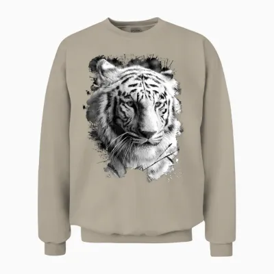 White Tiger Head Wild Portrait Large Cat Animal T-Shirt, Black, S Unisex Sweatshirt - Sand