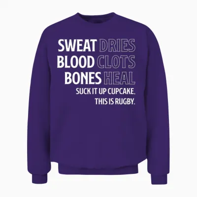 Funny Rugby Sports Lover Gift Sweat Blood Bones Unisex Sweatshirt - Purple