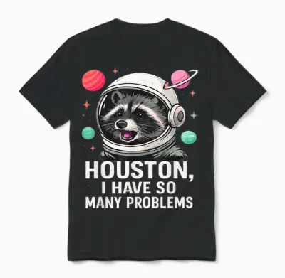 Houston I Have So Many Problems Raccoon Astronaut Unisex T-Shirt - Black