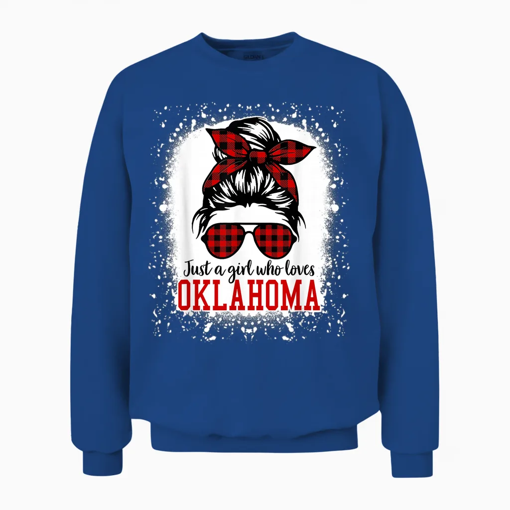 Oklahoma Women Girls Messy Bun Hair, I Love Oklahoma Unisex Sweatshirt in Royal