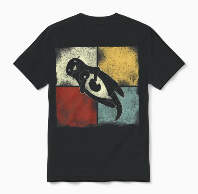 Otter Retro Vintage Unisex T-Shirt - Black