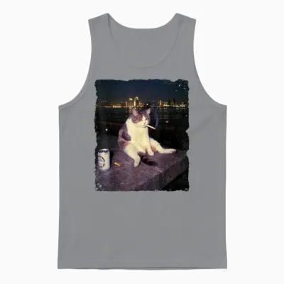 Cigarette Kitten Funny Smoking Cat Meme Stupid Brainrot Unisex Tank Top - Sport Grey