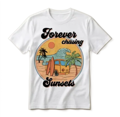 Forever Chasing Sunsets Retro Beach Tees Unisex T-Shirt - White